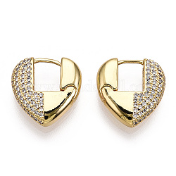 Orecchini a cerchio con cuore in zirconi chiari, gioielli in ottone per donna, oro, 17.5x17x5mm, ago :0.8mm