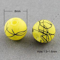 Drawbench Glass Bead Strands, Rubberized Style, Round, Yellow, 8mm, Hole: 1.3mm, 31.4inch