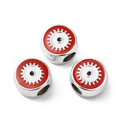 Ccb perline di plastica europee, perline con foro grande, piatta e rotonda con malocchio, rosso, 12x11.5x7.5mm, Foro: 4.8 mm