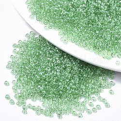 Perline semi di vetro, adatto per ricamo a macchina, colori trasparenti, tondo, verde chiaro, 2.5x1.5mm, Foro: 1 mm, circa 20000pcs/scatola