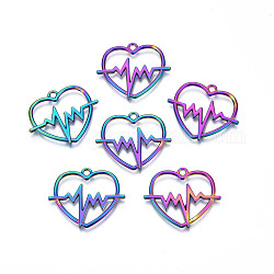 Ciondoli in lega color arcobaleno,  cadmio& piombo libero, cuore con battito cardiaco, 24x29.5x2mm, Foro: 1.8 mm