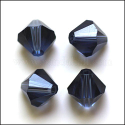 Perles d'imitation cristal autrichien, grade AAA, facette, Toupie, bleu marine, 4x4mm, Trou: 0.7~0.9mm