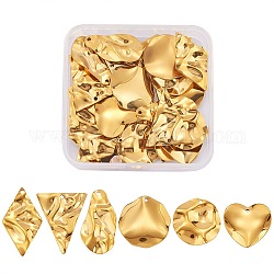 30Pcs 6 Style 304 Stainless Steel Pendant, Textured Charms, Nuggets & Heart & Flat Round & Triangle & Rhombus, Real 18K Gold Plated, 21.5~32.5x17~24x0.5~1mm, Hole: 1.2~1.6mm, 5pcs/style