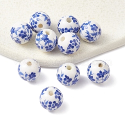 手作りの陶器ビーズ  青と​​白の磁器  花の丸  ブルー  12mm  穴：2mm