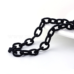 Lazo de nylon hecho a mano de cadenas de cable, oval, negro, 12~14x7~10x2mm, aproximamente 95 cm / strand, 37.4 pulgada