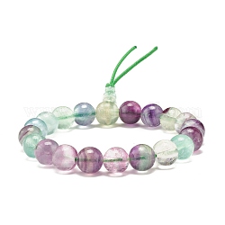 Bracelet extensible perles rondes en fluorite naturelle, bracelet perles calebasse mala pour femme, diamètre intérieur: 2-1/8 pouce (5.4 cm)