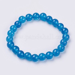 Bracelet extensible avec perles en jade naturel, teinte, ronde, Dodger bleu, 2 pouce (5 cm), perles: 8 mm, Environ 22 pcs/chapelet