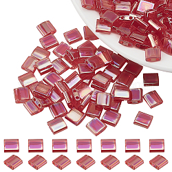 Perlen ca. 150 Stück transparente rote Tila-Perlen, 5x5 mm 2-Loch-Glas-Saatperlen, rechteckige Mini-Perlen, japanische Glasperlen für die Herstellung von Armbändern, Halsketten, Ohrringen und Schmuck, 0.8 mm Loch