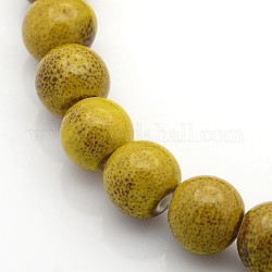 Chapelets de perles rondes en céramique émaillée en porcelaine émaillée manuelles, verge d'or, 12~13mm, Trou: 2mm, Environ 30 pcs/chapelet, 15.74 pouce