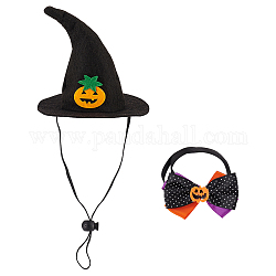 Cappello e cravatte in poliestere, costumi per animali domestici con motivo a zucca a tema halloween, con i risultati di plastica, nero, 140x130mm