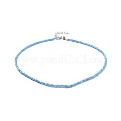 Semences de verre colliers de perles, avec des perles à sertir en laiton et 304 fermoir en acier inoxydable avec pince de homard, bleu profond du ciel, 18.3 pouce (46.5 cm)