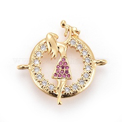 Mother's Day Theme, Brass Micro Pave Cubic Zirconia Links, Mom and Baby, Colorful, Golden, 22.5x23.5x3mm, Hole: 1mm