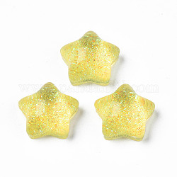 Cabochons acryliques translucides, avec de la poudre de paillettes, étoiles du nord, jaune, 16x16.5x9mm