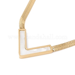 合成シェル イニシャル V ペンダント ネックレス  女性のための金メッキ 304 ステンレス鋼ジュエリー  ホワイト  15.91インチ（40.4cm）