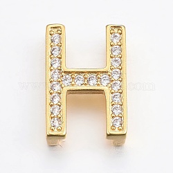Brass Micro Pave Cubic Zirconia Slide Charms, Long-Lasting Plated, Cadmium Free & Nickel Free & Lead Free, Letter, Real 18K Gold Plated, Clear, Letter.H, 13x8.5x4mm, Hole: 1.5x10mm