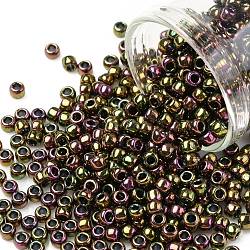 Toho perles de rocaille rondes, Perles de rocaille japonais, (509) haut iris violet / vert métallique, 8/0, 3mm, Trou: 1mm, environ 10000 pcs / livre