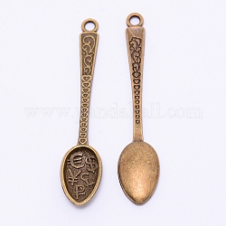 Pendente in lega stile tibetano,  cadmio& piombo libero, cucchiaio con il simbolo della moneta, bronzo antico, 57x11.5x3mm, Foro: 2.5 mm