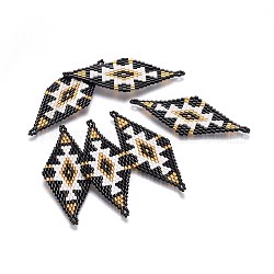 Liens de perles de rocaille japonaises miyuki & toho, motif de tissage, losange, noir, 60~61x24.5~25x1.7mm, Trou: 1.6mm