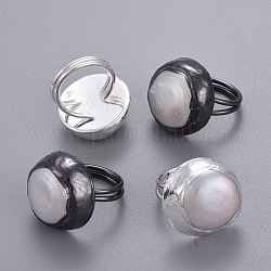 Natural Pearl Adjustable Rings, with Brass Findings, Mixed Color, Size 8, 18mm