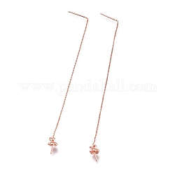 Brass Stud Earring Findings, Ear Thread, with Box Chains and Pinch Bail, for Half Drilled Bead, Rose Gold, 109mm, Pin: 0.8mm