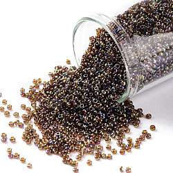 Cuentas de semillas redondas toho, Abalorios de la semilla japonés, (177) topacio ahumado transparente ab, 15/0, 1.5mm, agujero: 0.7 mm, aproximamente 3000 unidades / 10 g