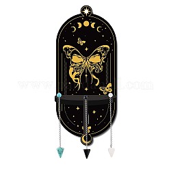 CREATCABIN DIY Oval Poplar Wood Wall Display Stand Decorations, with Natural Black Stone & Synthetic Turquoise & Glass Dowsing Pendulum Pendants and Iron Screw, Butterfly Pattern