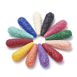 Perles de corail synthétiques, teinte, larme, couleur mixte, 27~28x10~11mm, Trou: 1.5mm