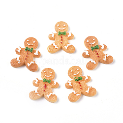 Deko-Cabochons aus Kunstharz mit Weihnachtsmotiv, für Schmuck machen, der Lebkuchenmann, Imitation Lebensmittel, orange, 27x21x5 mm