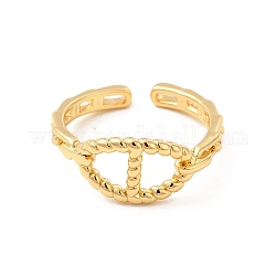 Rack Plating Brass Hollow Out Oval Open Cuff Ring for Women, Cadmium Free & Lead Free, Real 18K Gold Plated, US Size 5 1/2(16.1mm)