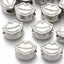 Placcatura abs perline di plastica europea, perline con foro grande, labbro, platino, 9.5x12.5x7.5mm, Foro: 4.5 mm