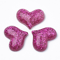 Cabochons in resina, con polvere di scintillio, cuore, rosso viola medio, 16.5x21.5x6~7mm