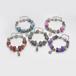 Alliage strass émail européen bracelets de perles, avec résine perles européennes, chaînes en laiton et en alliage fermoirs, couleur mixte, 180mm