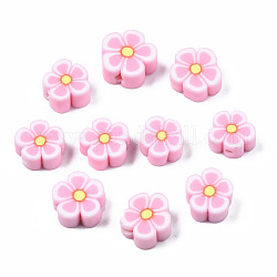 Manuell Polymer Ton Perlen, Blume, rosa, 7~10x7~11x3~5 mm, Bohrung: 1.6 mm