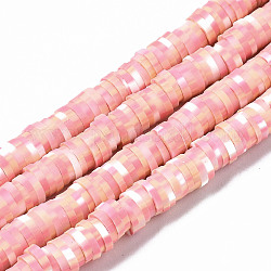 Handmade Polymer Clay Beads Strands, for DIY Jewelry Crafts Supplies, Heishi Beads, Disc/Flat Round, Pink, 6x0.5~1mm, Hole: 1.8mm, about 320~447pcs/strand, 15.75 inch~16.14 inch(40~41cm)