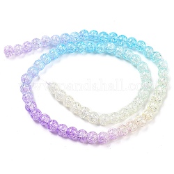 Spray Painted Crackle Glass Beads Strands, Gradient Color, Segmented Multi-color Beads, Round, Orchid, 6mm, Hole: 1mm, about 60pcs/strand, 14.96~15.04 inch(38~38.2cm)