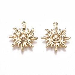 Brass Pendants, Nickel Free, Real 18K Gold Plated, Sun, 17.5x15.5x3mm, Hole: 1mm