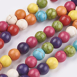 1 Strang synthetischen Türkis runde Perlen Stränge, gefärbt, Mischfarbe, 8 mm, Bohrung: 1 mm, ca. 50 Stk. / Strang, 15.9 Zoll, 29 Stränge / kg