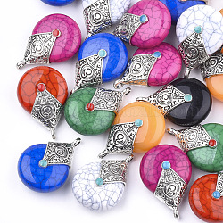 Resin Pendants, with Alloy & Enamel, teardrop, Antique Silver, Mixed Color, 40x27x16mm, Hole: 3.5mm
