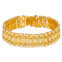 Bracelets de chaînes à maillons en laiton pour hommes, avec des fermoirs de bande de montre, Rectangle et carré, véritable 24k plaqué or, 8-1/8x5/8 pouce (20.5x1.6 cm)