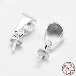 Rhodium Plated 925 Sterling Silver Pendant Bails, For Half Drilled Beads, Platinum, 6x3mm, Hole: 3.5x4.5mm, Pin: 0.5mm