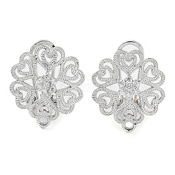 Flower Brass Micro Pave Cubic Zirconia Stud Earrings Finding, with Horizontal Loops, Cadmium Free & Lead Free, Platinum, 17.5x15.5mm, Hole: 1.4mm, Pin: 0.8mm