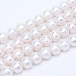 Grado aaaa fili di perle d'acqua dolce coltivate naturali, tondo, bianco floreale, 10~11mm, Foro: 0.8 mm, circa 41pcs/filo, 15.7 pollice