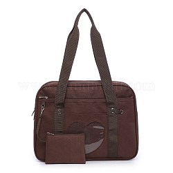Sacs à bandoulière en nylon, sacs à main femme rectangle, avec fermeture à glissière et fenêtres en pvc transparent, brun coco, 36x26x13 cm