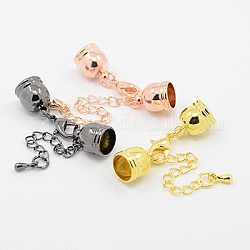 Brass Chain Extender, with Cord Ends and Lobster Claw Clasps, Mixed Color, 35.5mm long, cord end: 8mm wide, 11mm long, hole: 6.5mm