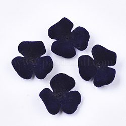 Tappi di perle acriliche floccate, 3 -petal, fiore, blu di Prussia, 22x23x8mm, Foro: 1 mm