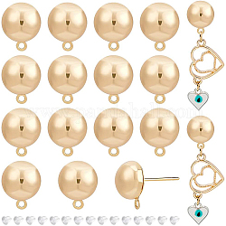 BENECREAT 20Pcs Brass Half Round Stud Earring Findings, with Horizontal Loop and 50Pcs Plastic Ear Nuts, Real 18K Gold Plated, 13x10mm, Hole: 1mm, Pin: 0.8mm
