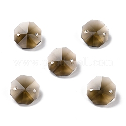 Electroplate Glass Links Connectors, Faceted, for Chandelier Prism Beads Chain, DIY Craft Jewelry Decoration, Octagon, Camel, 14x14x7.5mm, Hole: 1.6mm