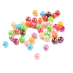 Eco-Friendly Poly Styrene Acrylic Beads, AB Color Plated, Round, Mixed Color, 6mm, Hole: 1mm, about 4950pcs/500g