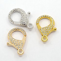 Alloy Rhinestone Lobster Claw Clasps for Jewelry Making, Mixed Color, 32x22x7mm, Hole: 3mm