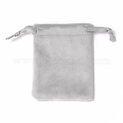 Joyería de terciopelo mochilas de cuerdas, con cinta de raso, Rectángulo, plata, 10x8x0.3 cm